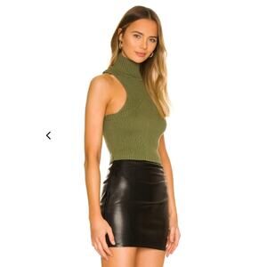 Danielle Guizio Olive Green Ribbed Mock Neck Tank Top